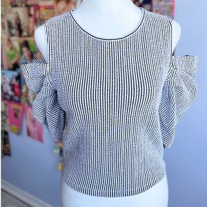 Club Monaco Striped Open Shoulder top